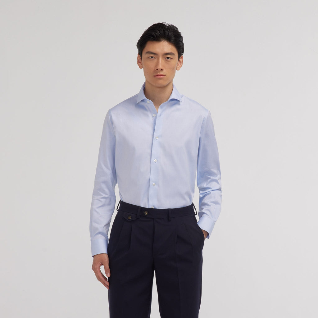 Chemise premium en pinpoint double retors bleue - 1