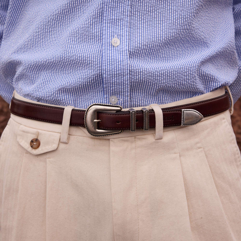 Ceinture western en cuir marron - 1