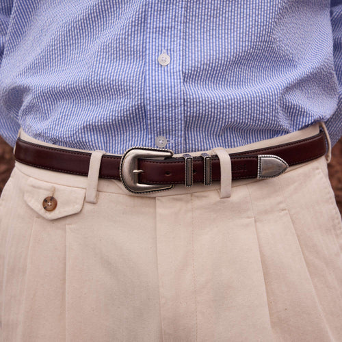 Ceinture western en cuir marron - 1