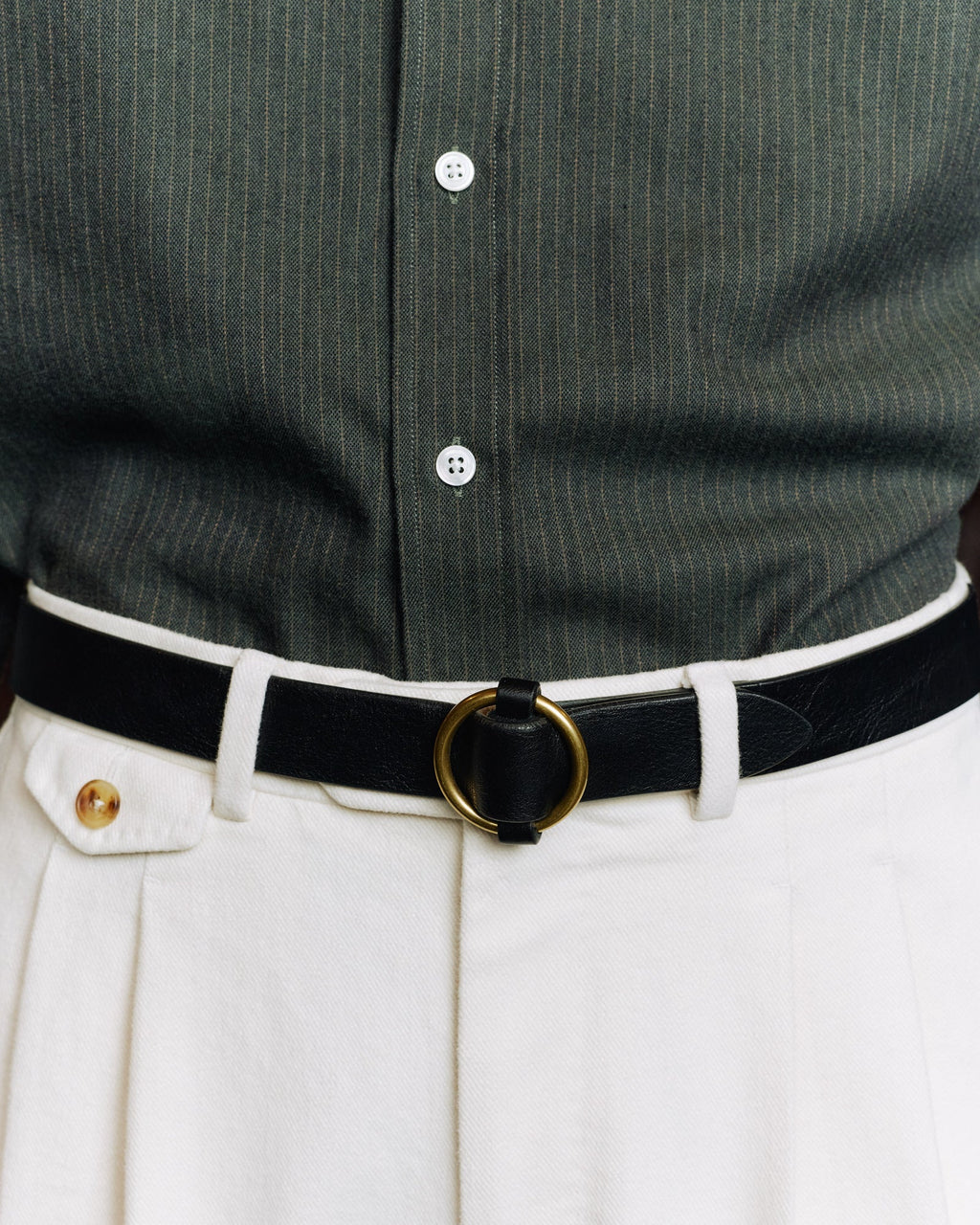 Ceinture à boucle ronde en cuir noir - 1