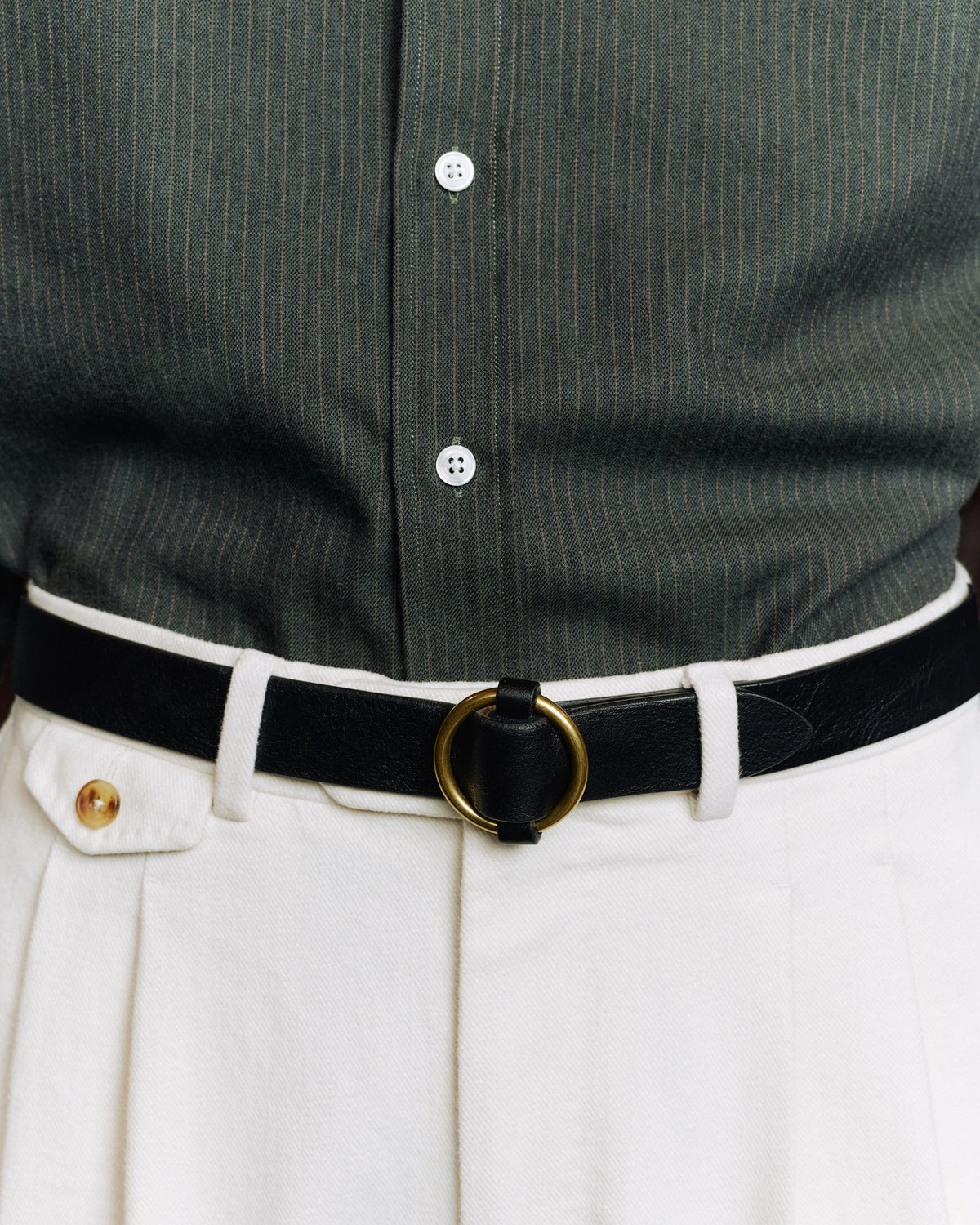 Ceinture à boucle ronde en cuir noir - 1
