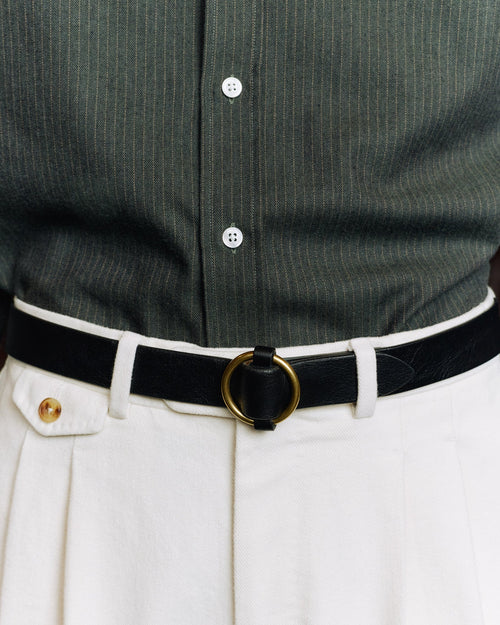 Ceinture à boucle ronde en cuir noir - 1