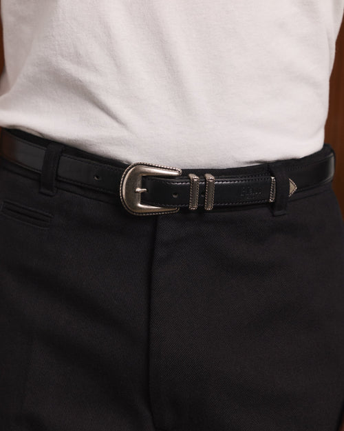 Ceinture western en cuir noir - 1