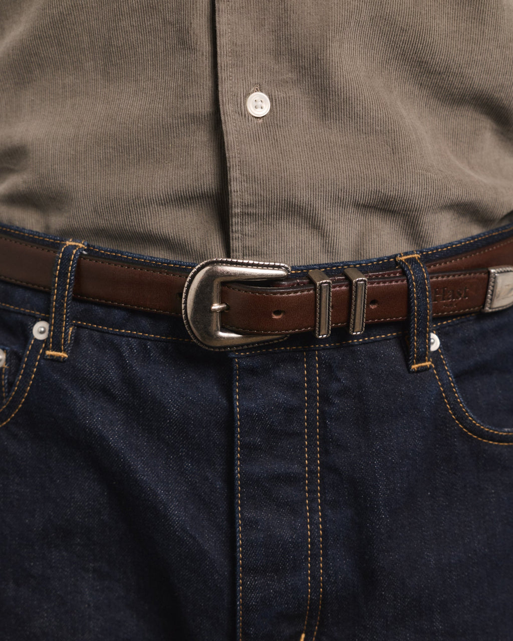 Ceinture western en cuir marron - 1
