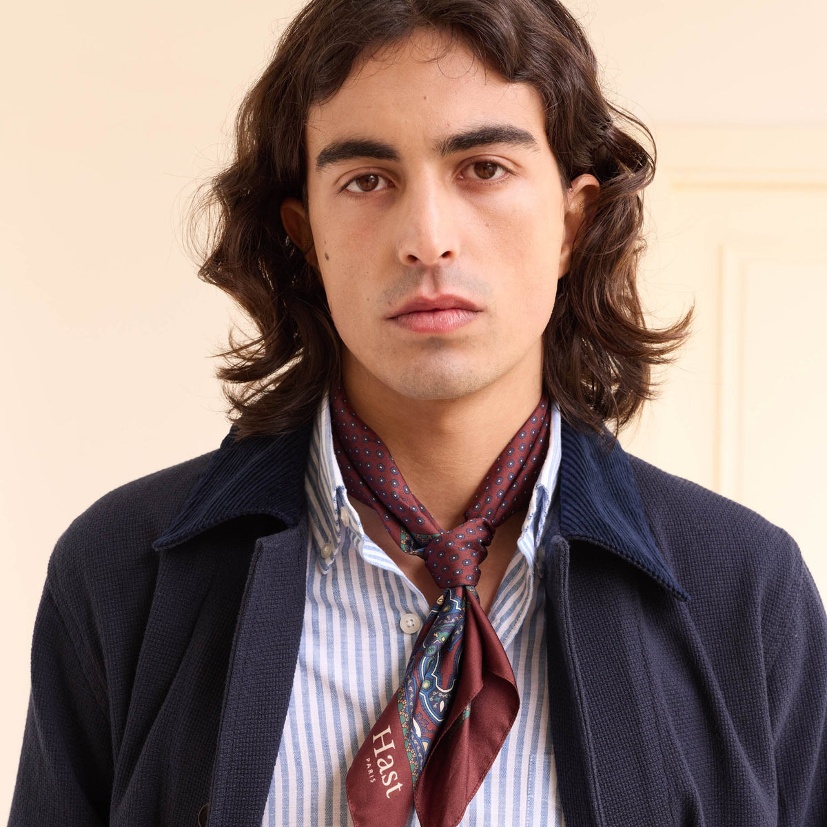 Foulard en soie navy à motifs - 4
