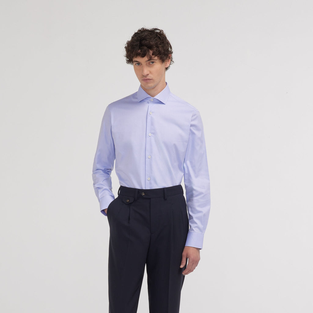 Chemise premium cintrée en twill double retors bleue - 1