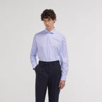 Chemise premium cintrée en twill double retors bleue - 1