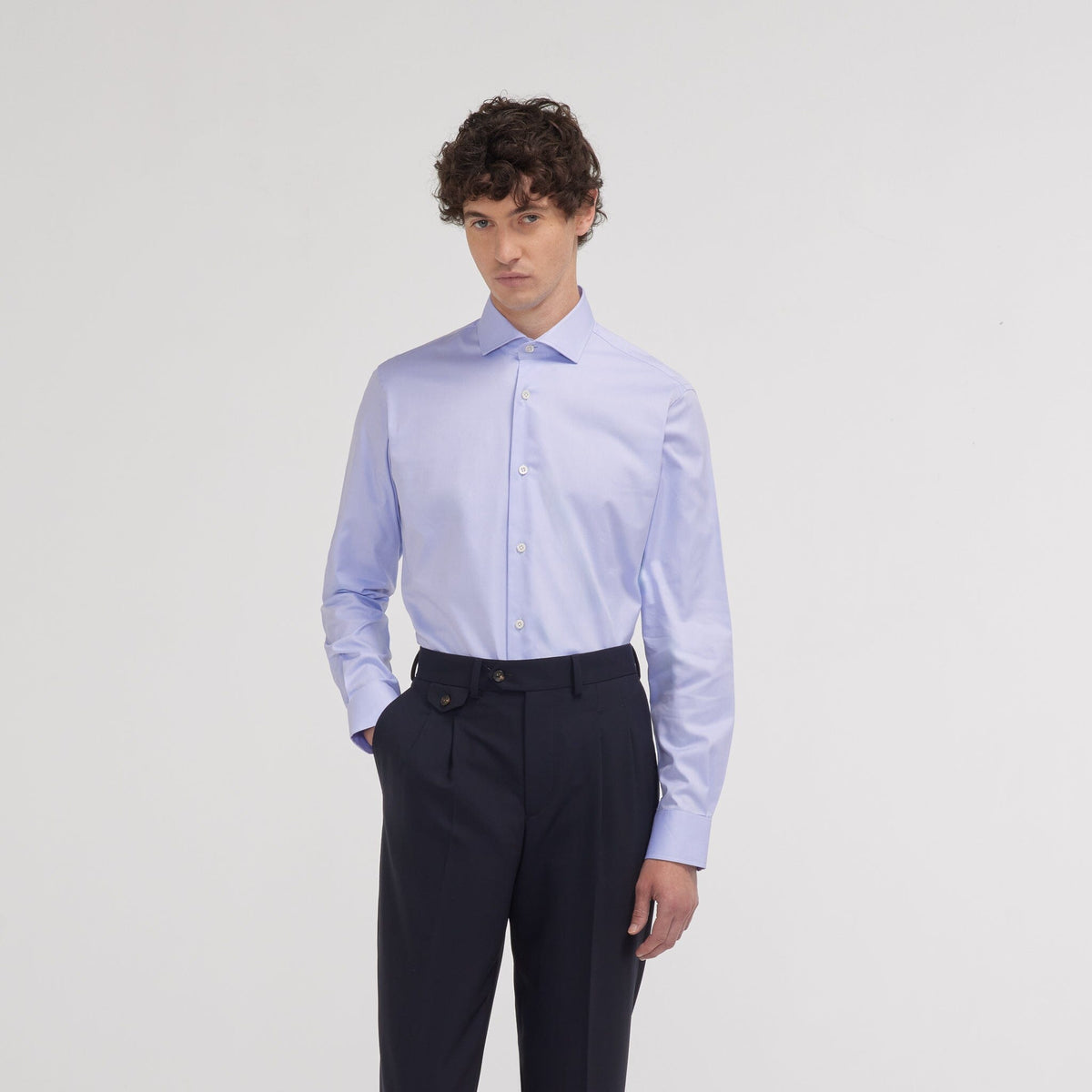 Chemise premium cintrée en twill double retors bleue - 1