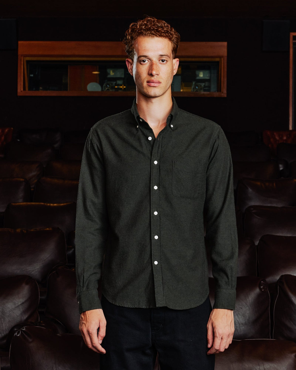 Chemise en coton laine verte - 1