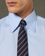 Chemise en coton bleu rayé col blanc - 8