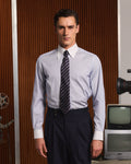 Chemise en coton bleu rayé col blanc - 1