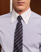 Chemise en coton bleu rayé col blanc - 2