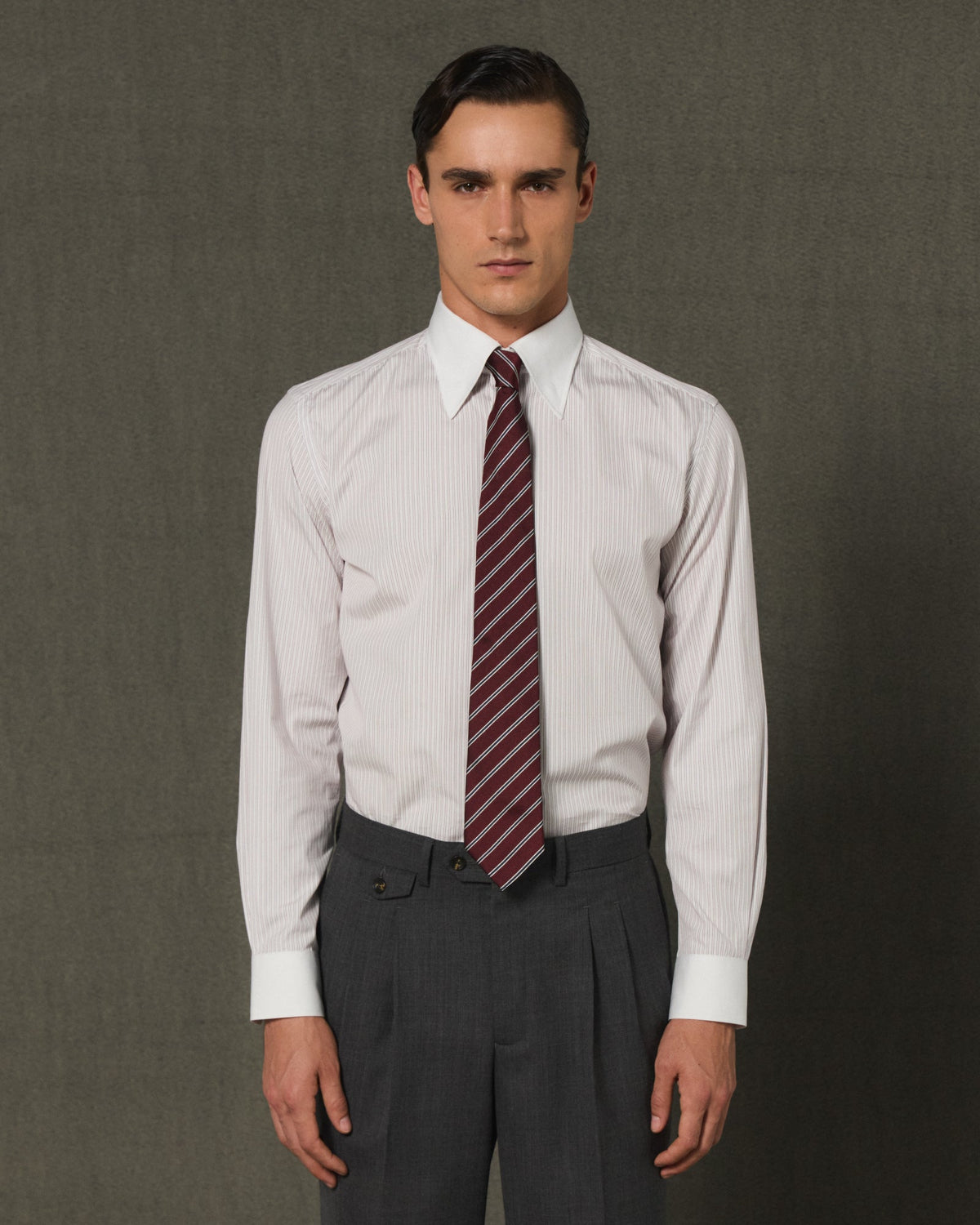Chemise en coton bleu rayé col blanc - 5