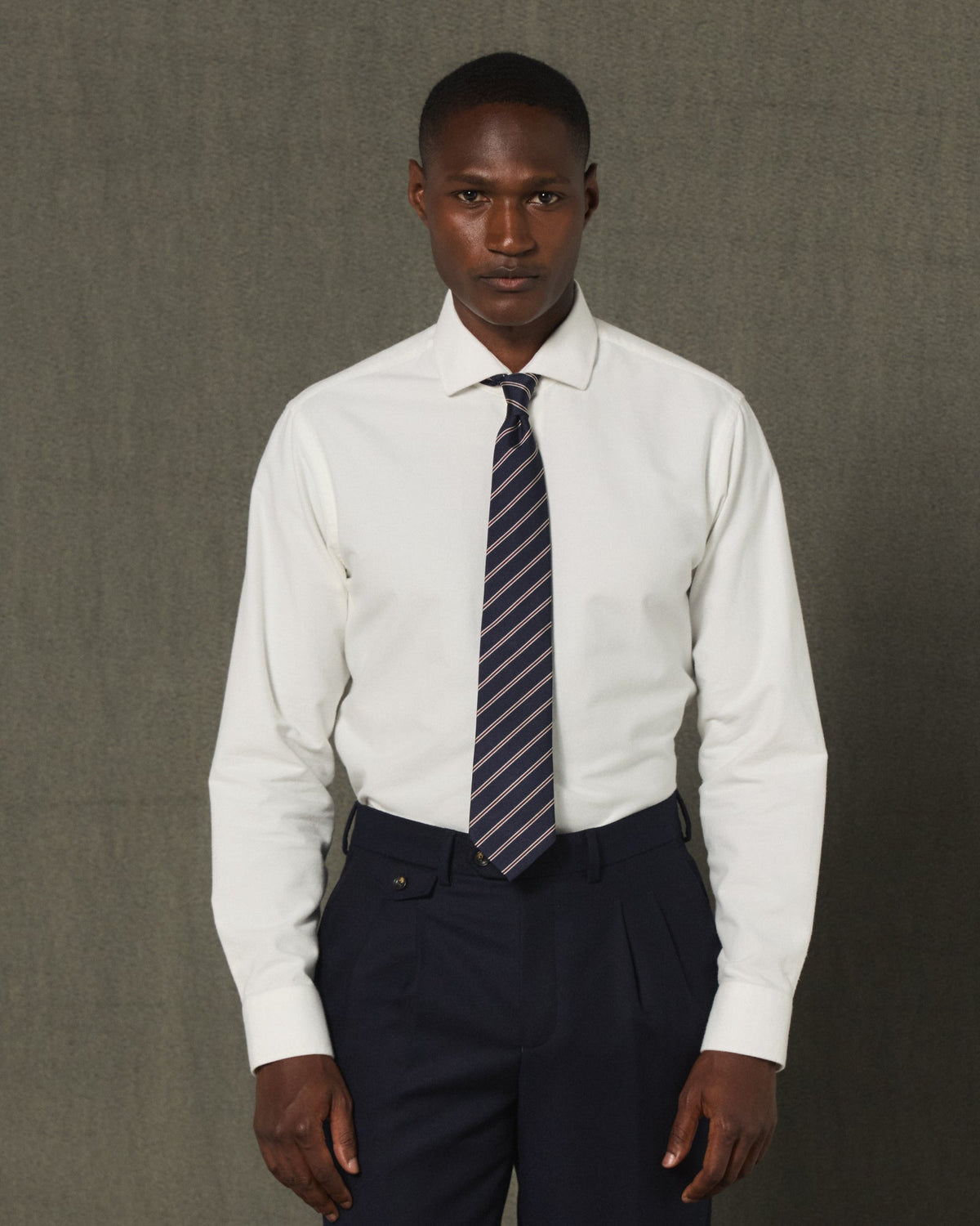 Chemise en coton blanc rayé vert - 5
