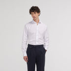 Chemise cintrée en popeline double retors blanche à poignets mousquetaires - 1