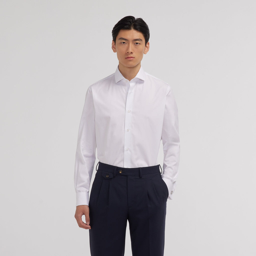 Chemise en popeline double retors blanche à poignets mousquetaires - 1