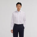 Chemise en popeline double retors blanche à poignets mousquetaires - 1