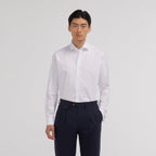 Chemise en popeline double retors blanche à poignets mousquetaires - 1