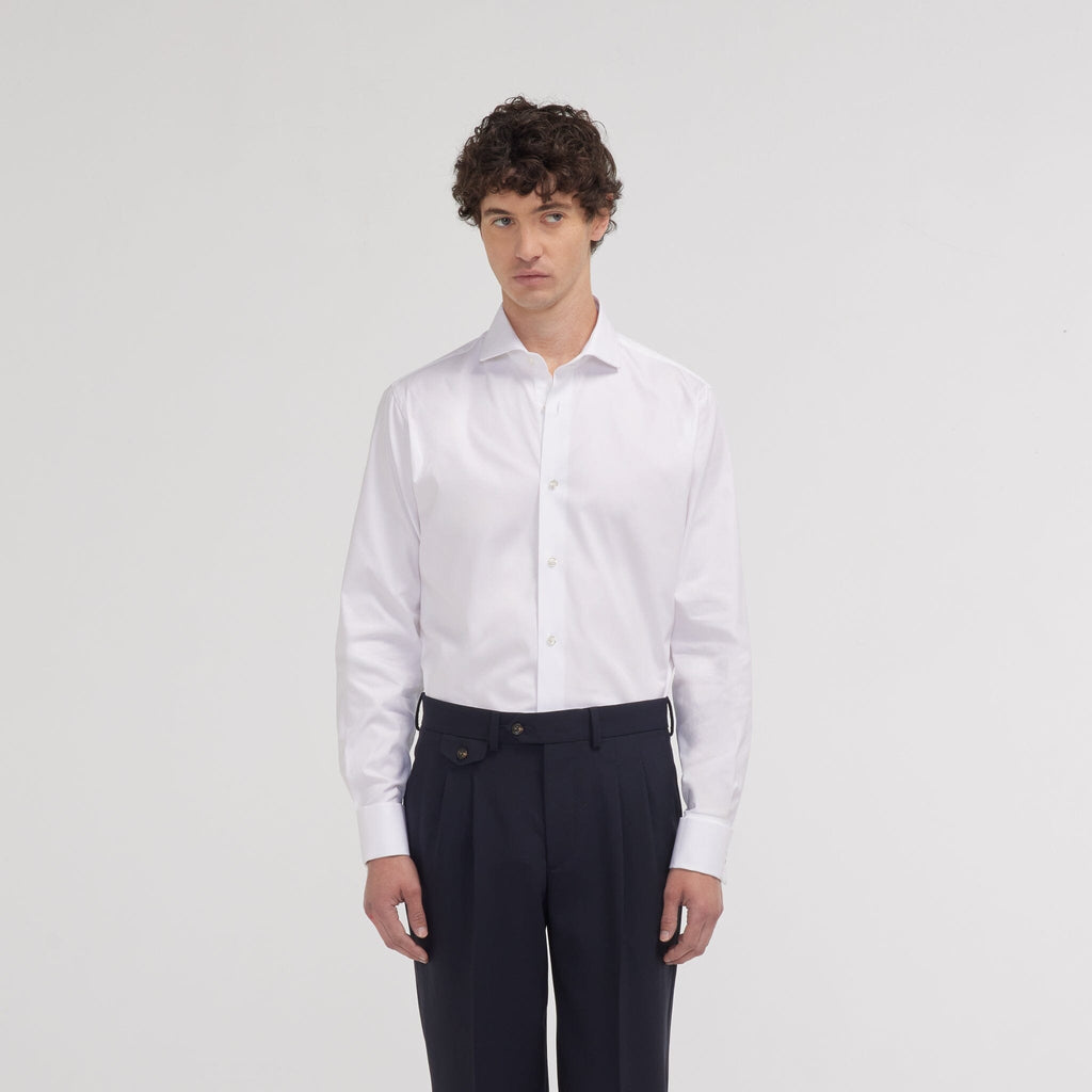 Chemise cintrée en oxford double retors blanche à poignets mousquetaires - 1