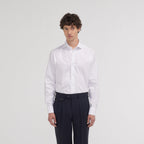 Chemise cintrée en oxford double retors blanche à poignets mousquetaires - 1