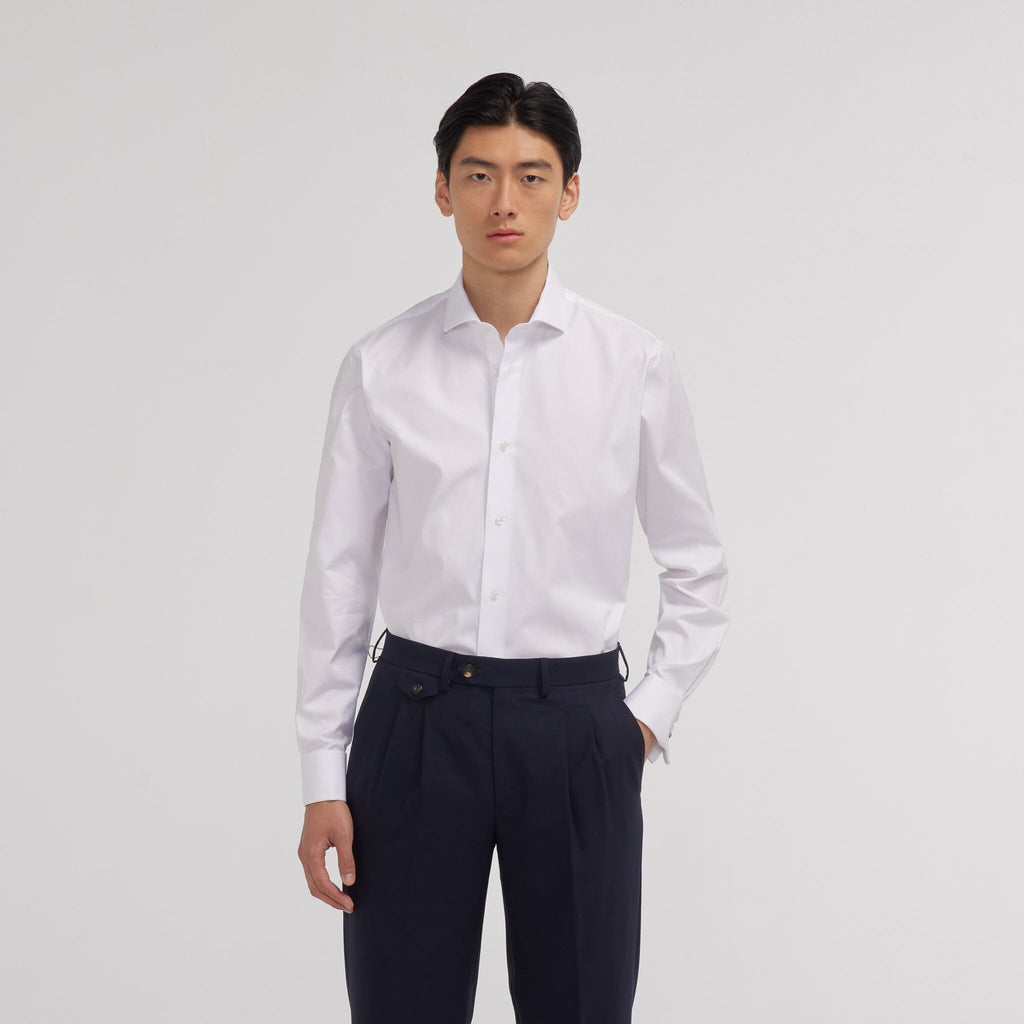 Chemise en oxford double retors blanche à poignets mousquetaires - 1
