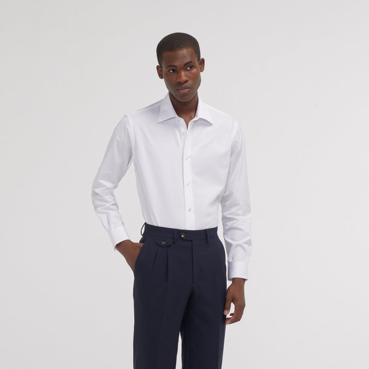 Chemise cintrée en popeline double retors bleu ciel - 3