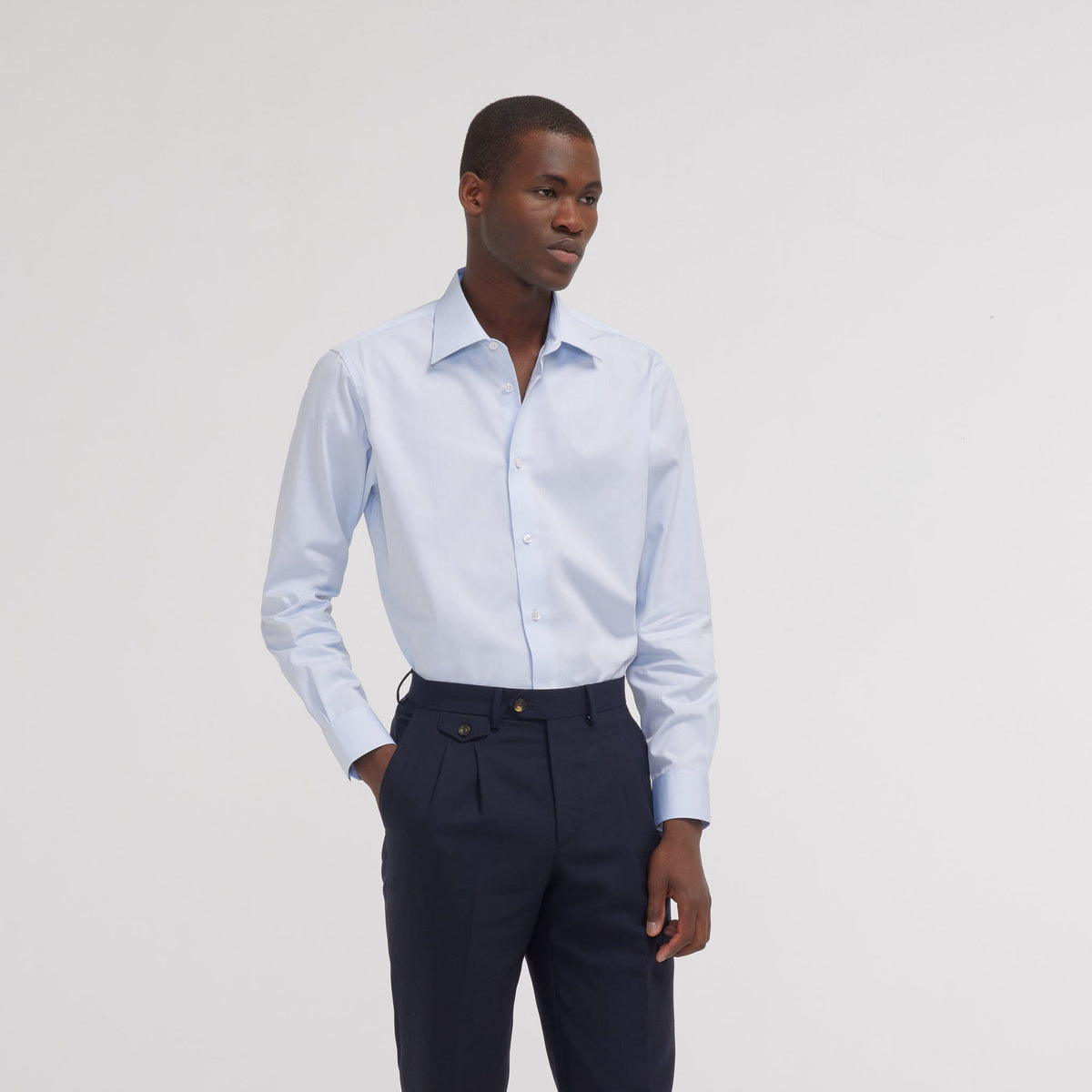Chemise cintrée en popeline double retors bleu ciel - 1