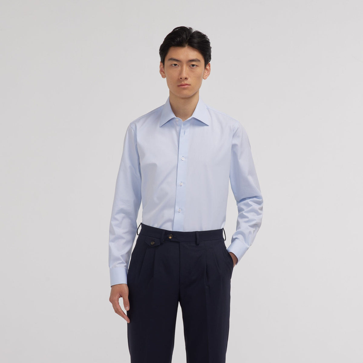 Chemise en popeline double retors bleu ciel - 1