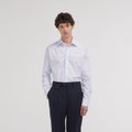 Chemise cintrée en popeline double retors à rayures bleu ciel et blanches - 1