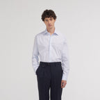 Chemise cintrée en popeline double retors à rayures bleu ciel et blanches - 1