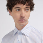 Chemise cintrée en popeline double retors à rayures bleu ciel et blanches - 2