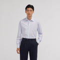 Chemise en popeline double retors à rayures bleu ciel et blanches - 1