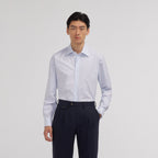 Chemise en popeline double retors à rayures bleu ciel et blanches - 1
