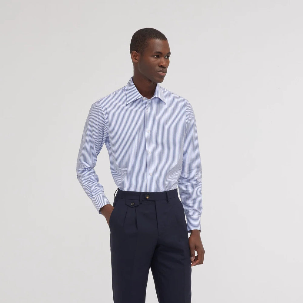 Chemise ajustée en popeline à rayures bleues et blanches