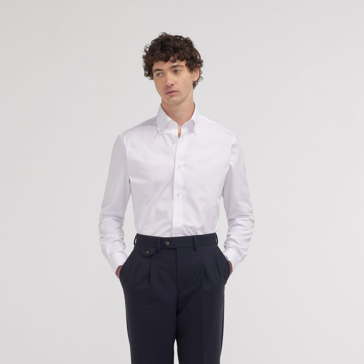 Chemise cintrée en popeline double retors bleu ciel - 3