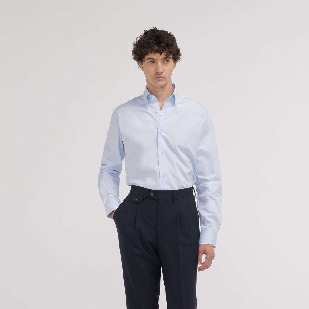 Chemise cintrée en popeline double retors bleu ciel - 1