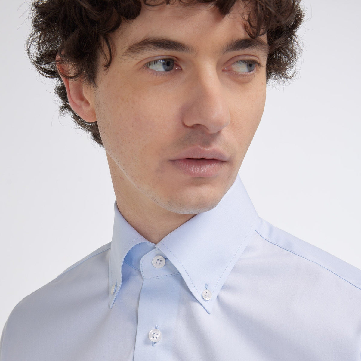 Chemise cintrée en popeline double retors bleu ciel - 2