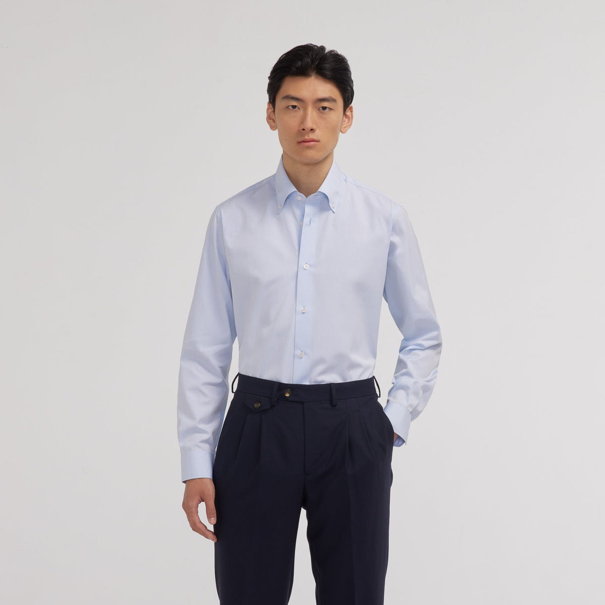 Chemise en popeline double retors bleu ciel - 1