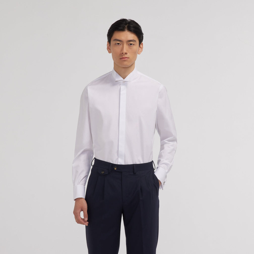Chemise en popeline double retors blanche à poignets mousquetaires - 1