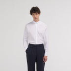 Chemise cintrée en popeline double retors blanche à poignets mousquetaires - 1