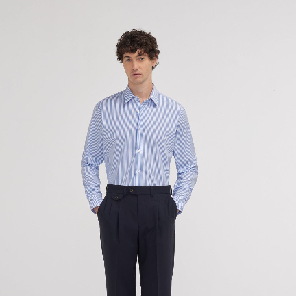 Chemise cintrée en popeline à rayures bleues - 1