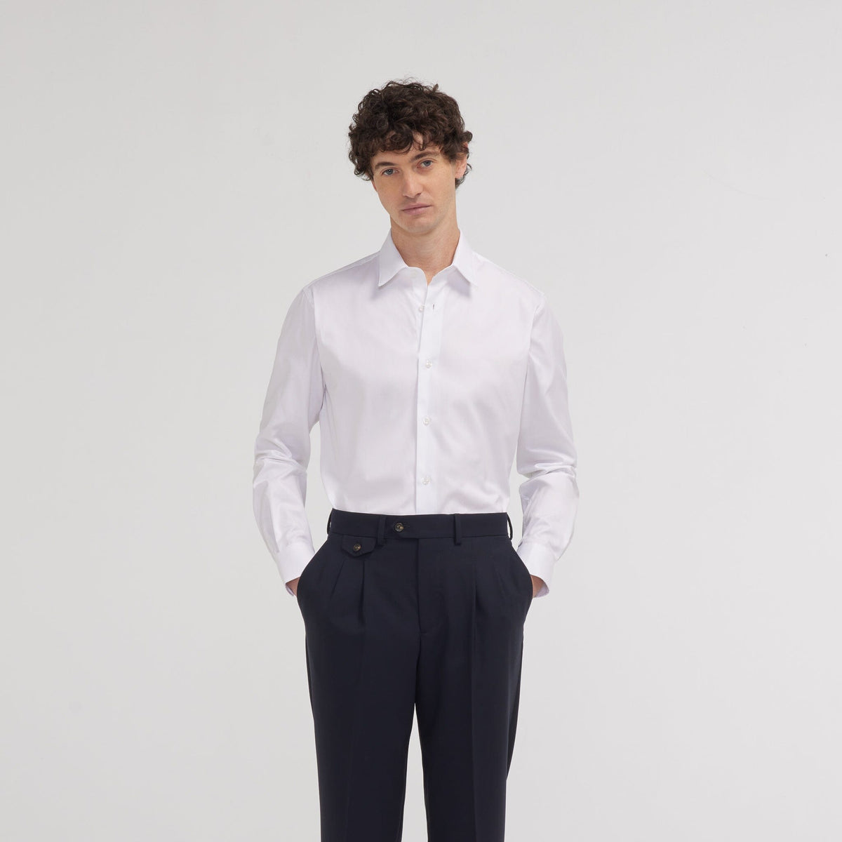 Chemise grande longueur cintrée en oxford blanche - 1
