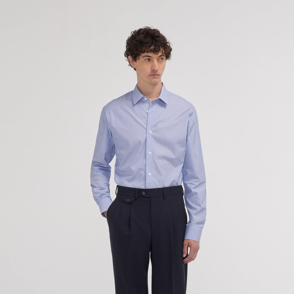 Chemise cintrée en popeline faux-uni à fines rayures bleues - 1