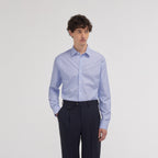 Chemise cintrée en popeline faux-uni à fines rayures bleues - 1