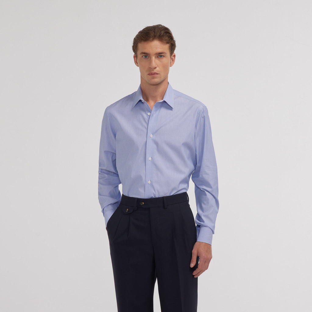 Chemise en popeline faux-uni à fines rayures bleues - 1