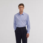 Chemise en popeline faux-uni à fines rayures bleues - 1