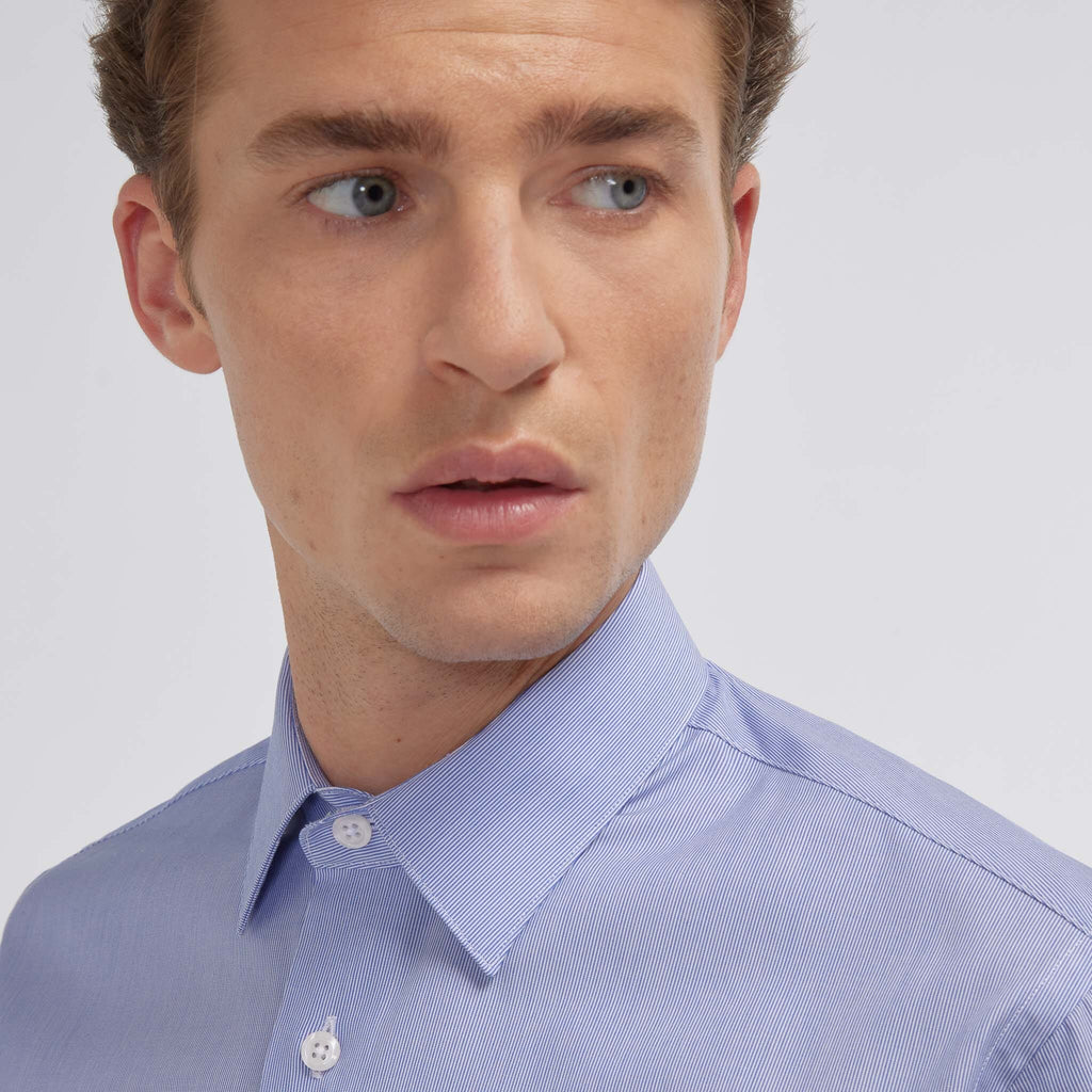 Chemise en popeline faux-uni à fines rayures bleues - 2