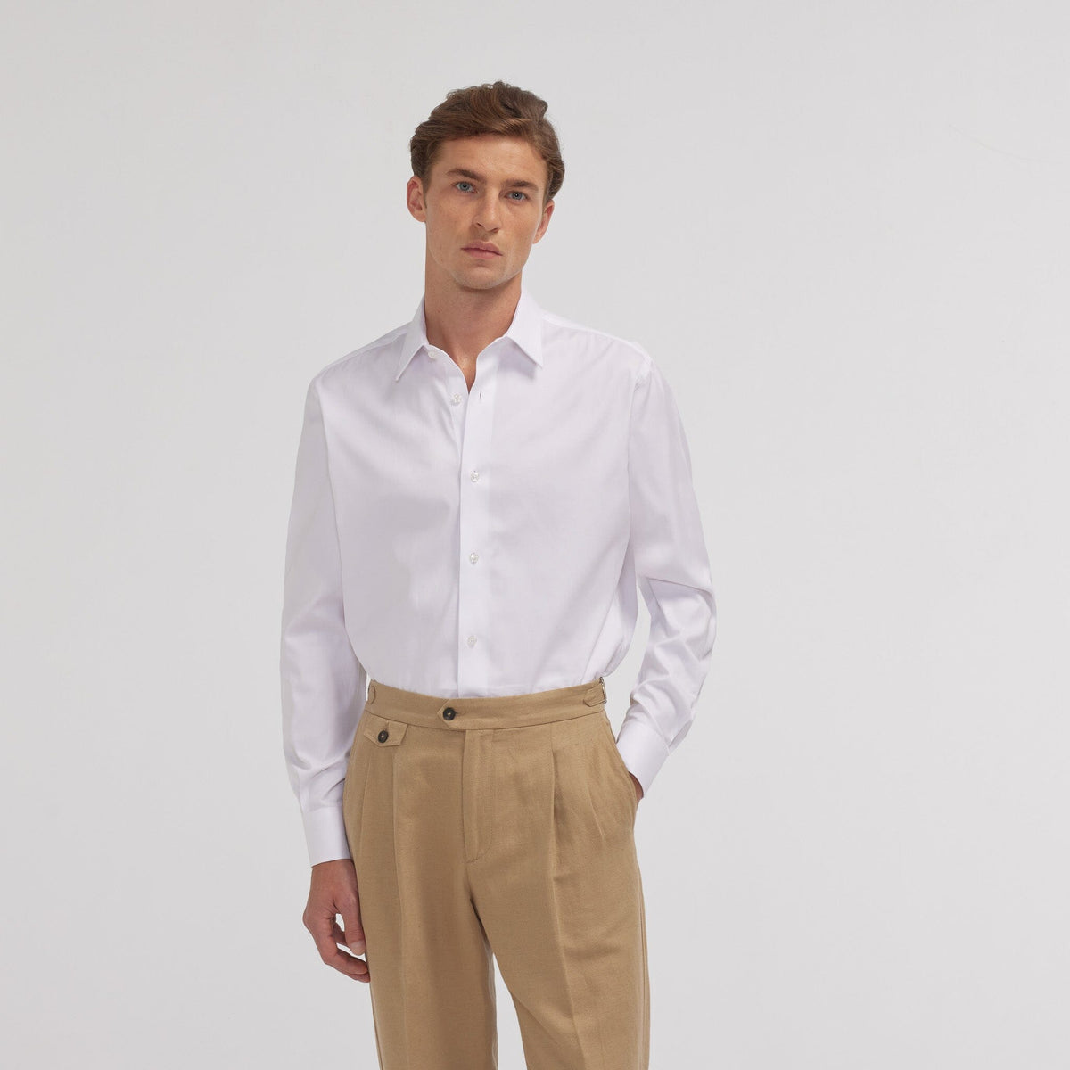 Chemise grande longueur en twill blanche - 1