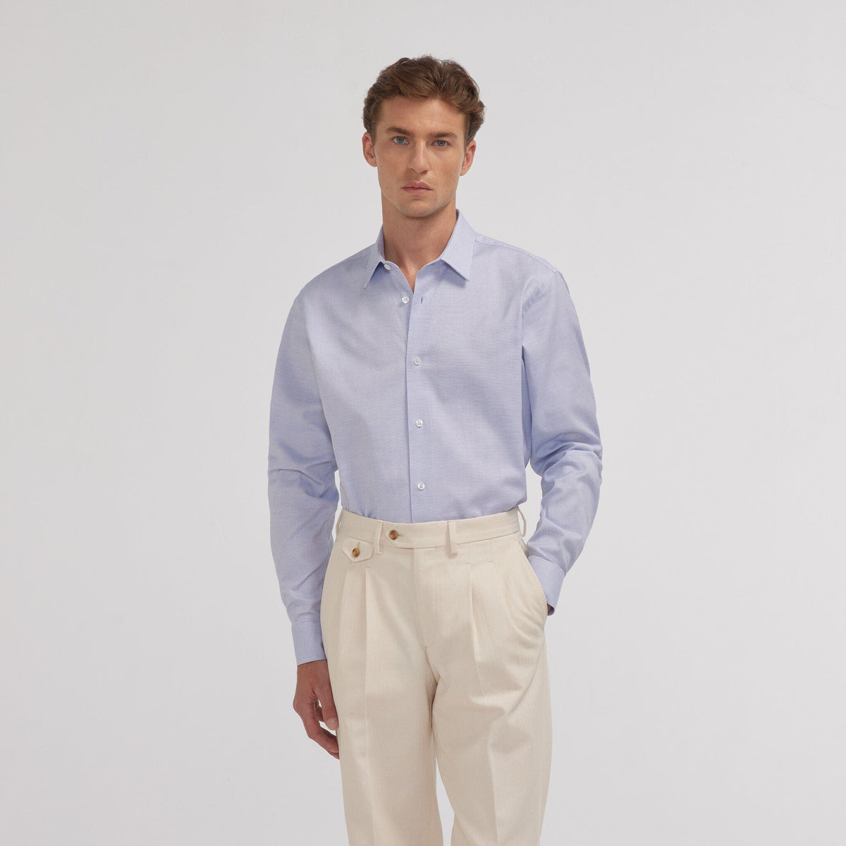 Chemise en royal oxford pied de puce bleue - 1