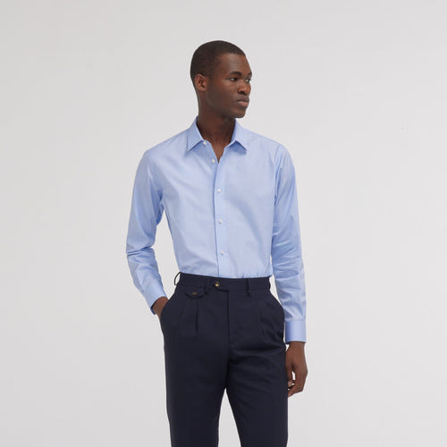 Chemise cintrée en fil-à-fil double retors bleue - 1